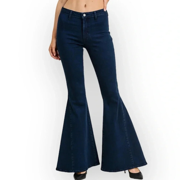 Just Black Denim High Rise Wide Leg Flare Bell Bottom Jeans Size 29 - Picture 1 of 14